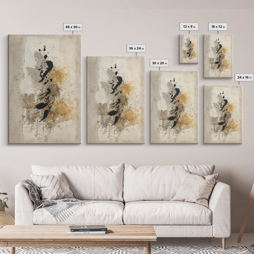 Romantic Handwritten Marks Without Readable Words Framed Canvas Print, Calligraphy Art, Wall Art, Living Room Decor, Script, CAL-2x3-47