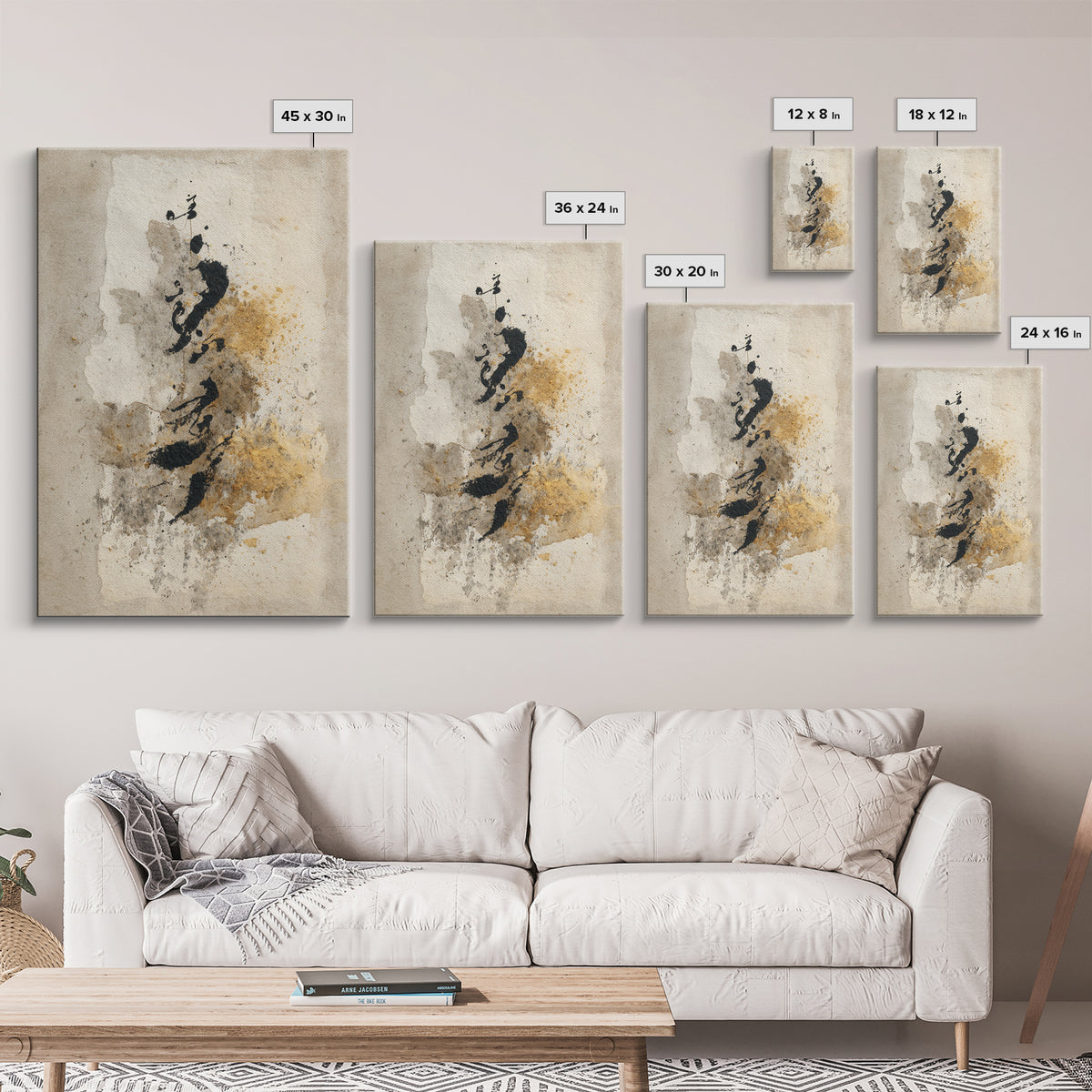 Romantic Handwritten Marks Without Readable Words Framed Canvas Print, Calligraphy Art, Wall Art, Living Room Decor, Script, CAL-2x3-47