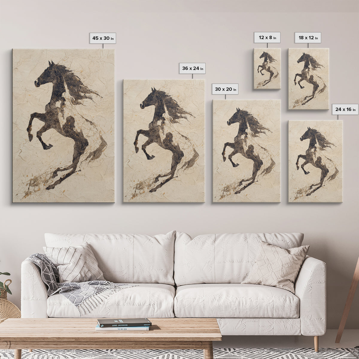 Calligraphic Horse Silhouette Made from One Line Canvas Print, Calligraphy Art, Prints, Living Room Decor, Fine Art, Script, CAL-2x3-49