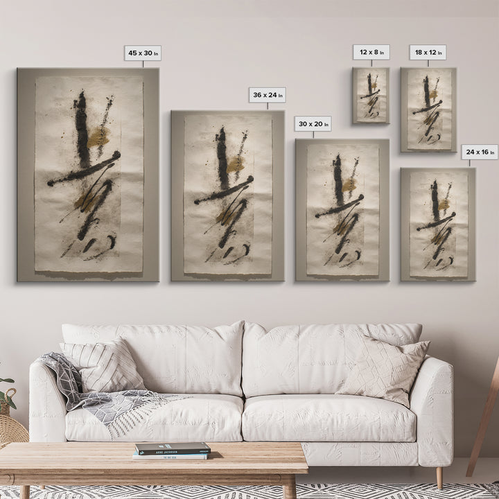 Abstract Prayer Flag of Brush Marks Framed Canvas Print, Calligraphy Art, Textured Painting, Living Room Decor, Script, CAL-2x3-55