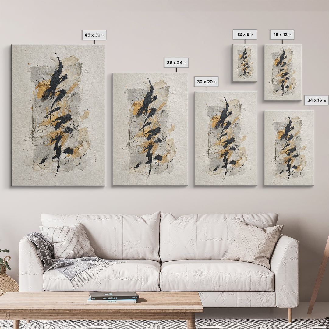 Expressive Musical Rhythm Painted as Ink Strokes Canvas Print, Calligraphy Art, Neutral Decor, Living Room Decor, Script, CAL-2x3-56