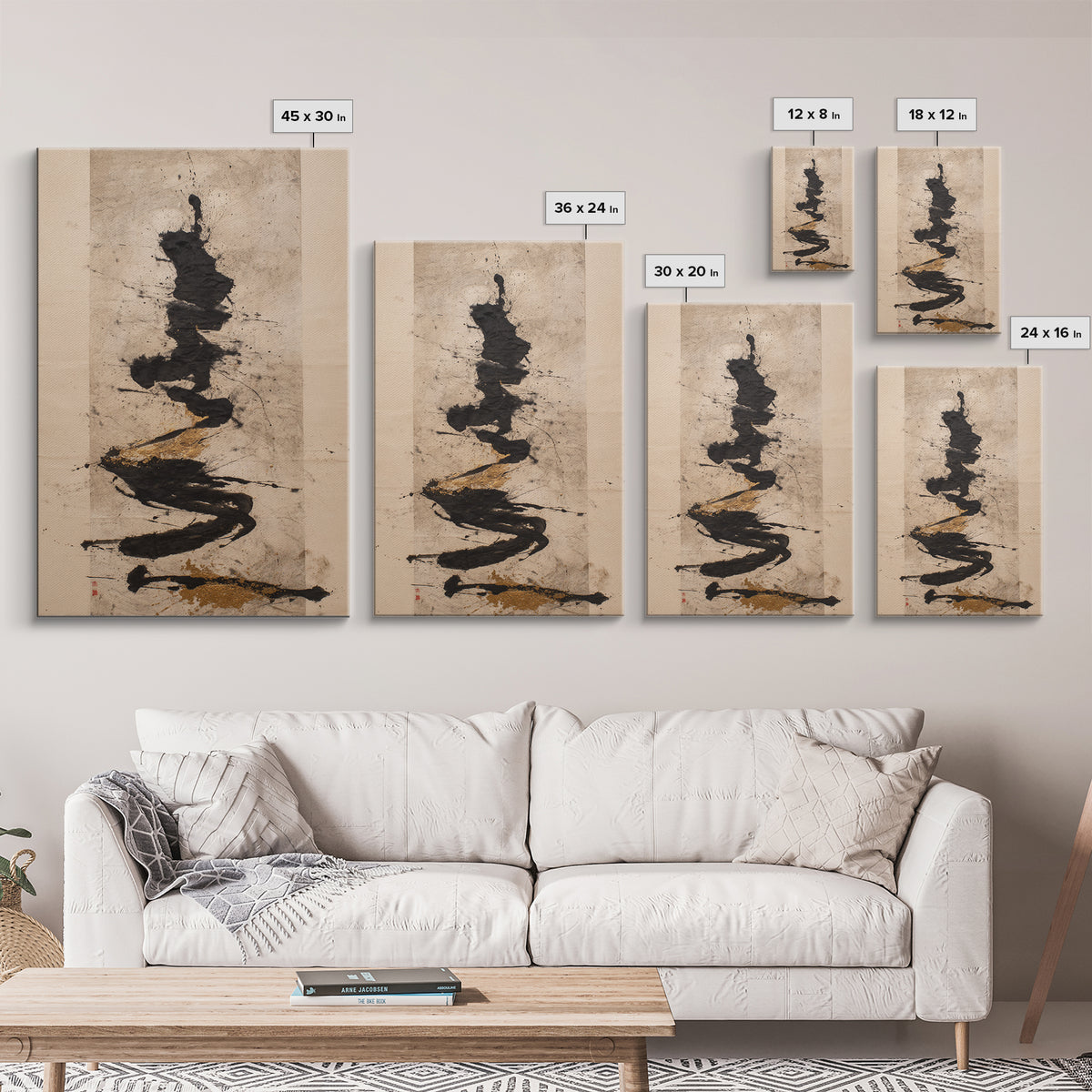 Large Sweeping Black Ink Gesture Like a Canvas Print, Calligraphy Art, Wall Art Print, Living Room Decor, Fine Art, Script, CAL-2x3-57