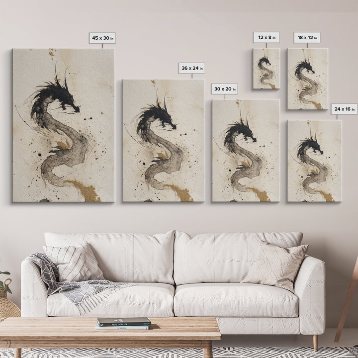 Ink Wash Dragon Curve Canvas Print, Calligraphy Art, Wallart, Living Room Decor, Fine Art, Script, Minimalist Wall Art, CAL-2x3-65