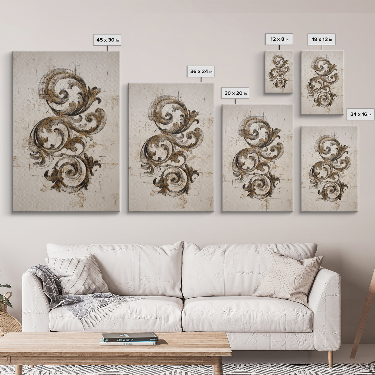 Baroque Scrollwork Made from Looping Pen Strokes Framed Canvas Print, Calligraphy Art, Printable, Living Room Decor, Script, CAL-2x3-68