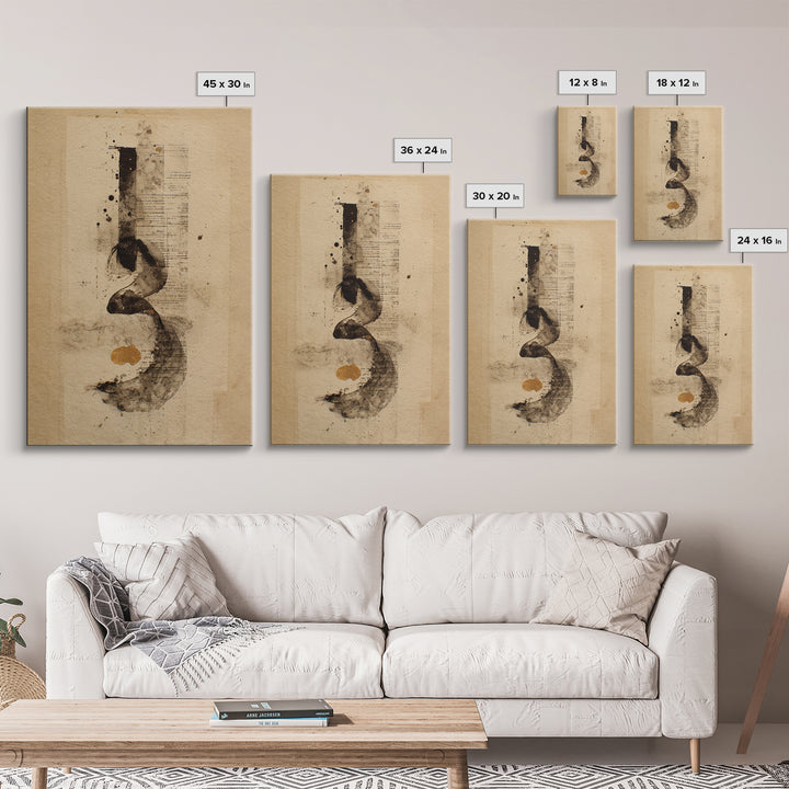 Monochrome Brush Alphabet Fragments as Abstract Texture Canvas Print, Calligraphy Art, Digital Print, Living Room Decor, Script, CAL-2x3-69