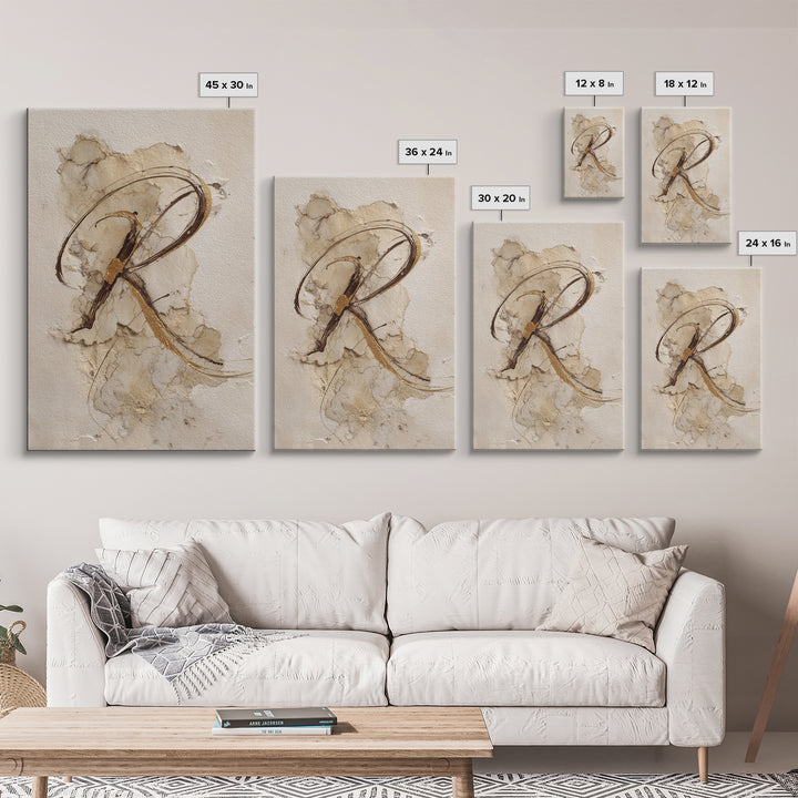 Gold Leaf Calligraphic Spiral on Plaster Surface Canvas Print, Calligraphy Art, Art, Living Room Decor, Oil Painting, Script, CAL-2x3-70