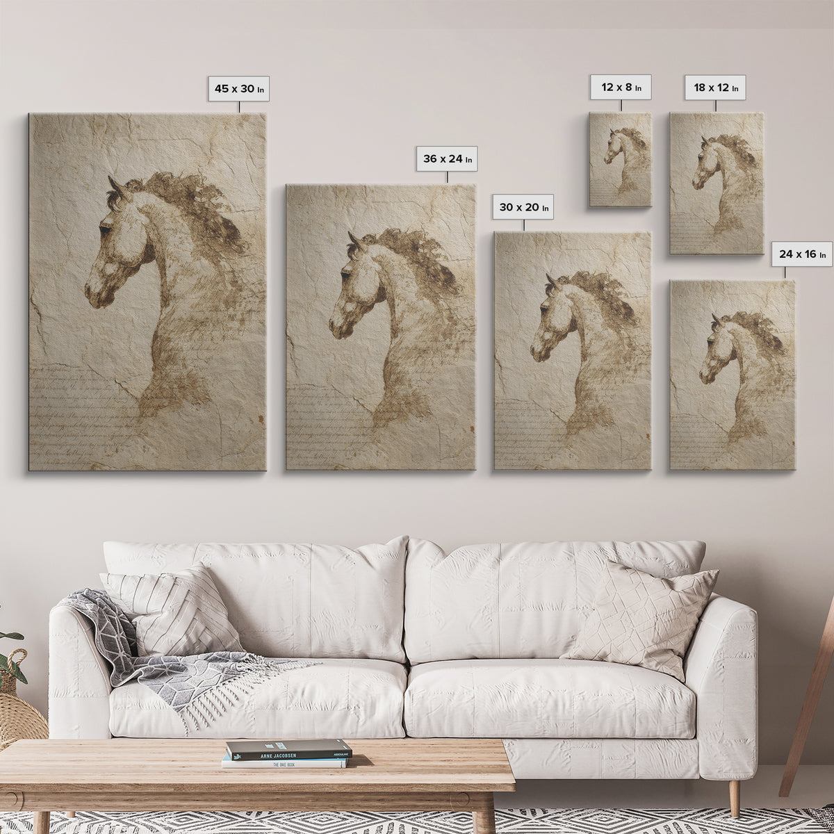 Calligraphic Horse Silhouette Made from One Line Canvas Print, Calligraphy Art, Printable Art, Living Room Decor, Script, CAL-2x3-73