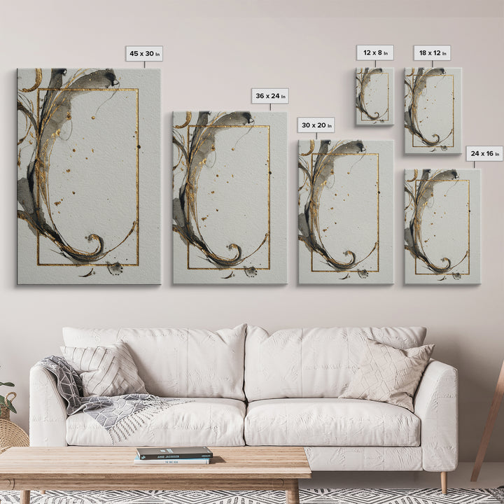 Ornamental Frame of Flourished Pen Curves Framed Canvas Print, Calligraphy Art, Wall Decor, Living Room Decor, Fine Art, Script, CAL-2x3-74