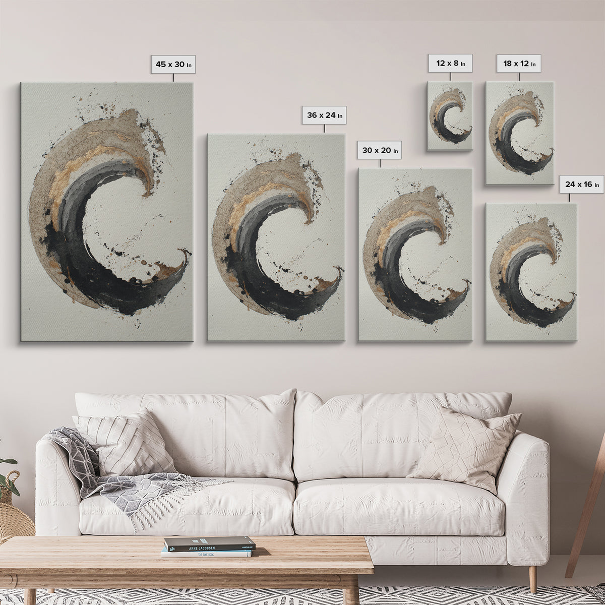 Crescent Moon Made from Elegant Ink Swashes Canvas Print, Calligraphy Art, Calligraphy, Living Room Decor, Fine Art, Script, CAL-2x3-77