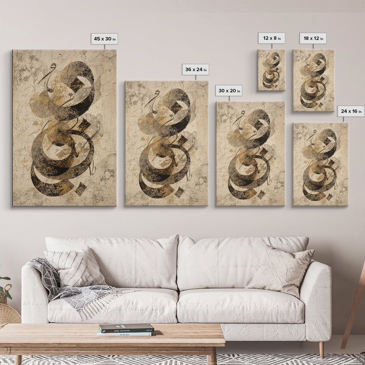 Arabic Ornamental Curves as Non Readable Art Framed Canvas Print, Calligraphy Art, Unique Wall Art, Living Room Decor, Script, CAL-2x3-83