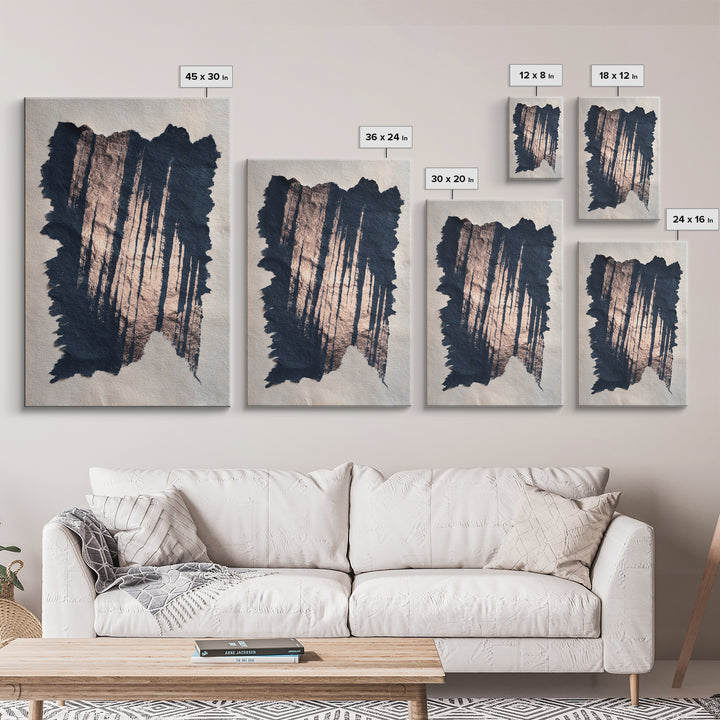 Layered Copper Ink Strokes on Dark Navy Canvas Print, Calligraphy Art, Prints, Living Room Decor, Script, Bedroom Wall Decor, CAL-2x3-86