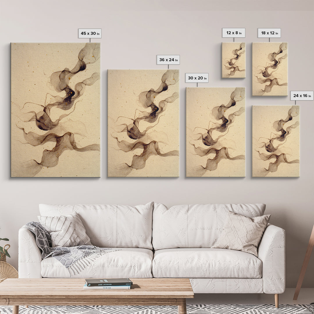 Ink Wash Dragon Curve Framed Canvas Print, Calligraphy Art, Modern Wall Art, Living Room Decor, Script, Watercolor Print, CAL-2x3-89