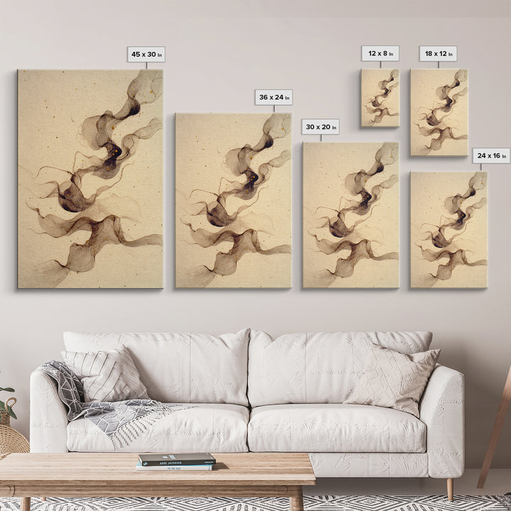 Ink Wash Dragon Curve Framed Canvas Print, Calligraphy Art, Modern Wall Art, Living Room Decor, Script, Watercolor Print, CAL-2x3-89