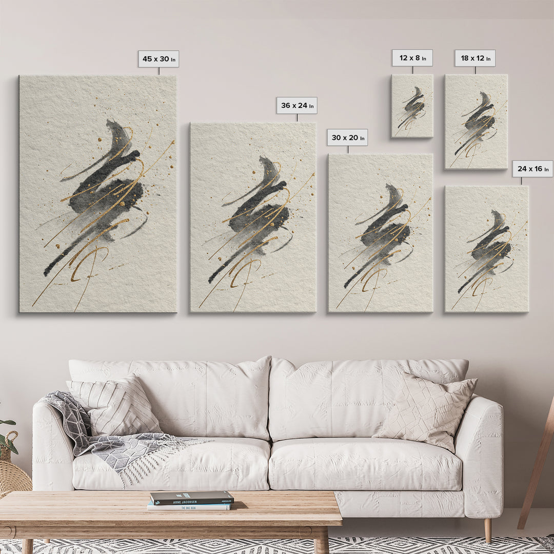 Monochrome Brush Alphabet Fragments as Abstract Texture Canvas Print, Calligraphy Art, Digital Print, Living Room Decor, Script, CAL-2x3-93