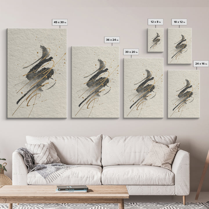 Monochrome Brush Alphabet Fragments as Abstract Texture Canvas Print, Calligraphy Art, Digital Print, Living Room Decor, Script, CAL-2x3-93