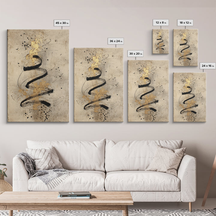 Gold Leaf Calligraphic Spiral on Plaster Surface Canvas Print, Calligraphy Art, Printable, Living Room Decor, Script, CAL-2x3-94