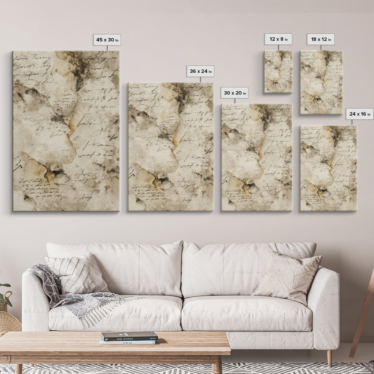 Romantic Handwritten Marks Without Readable Words Canvas Print, Calligraphy Art, Living Room Wall Art, Living Room Decor, CAL-2x3-95