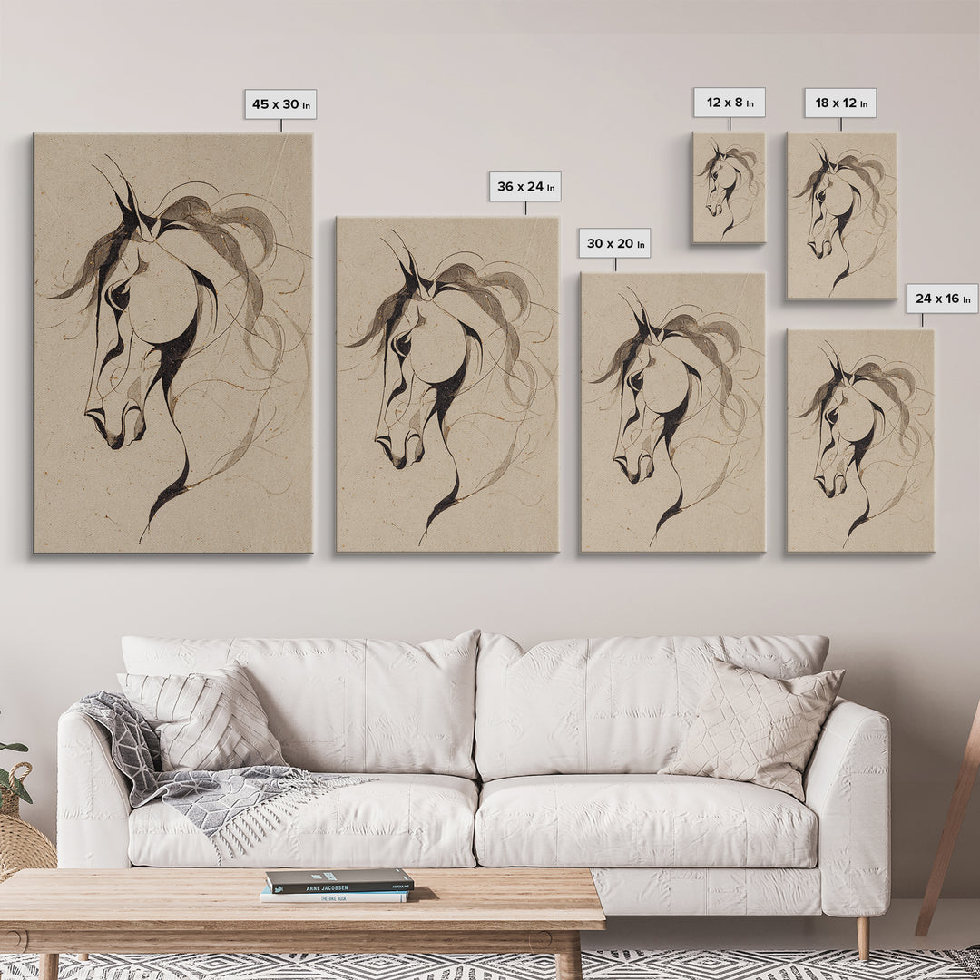 Calligraphic Horse Silhouette Made from One Line Canvas Print, Calligraphy Art, Printable Art, Living Room Decor, Script, CAL-2x3-97