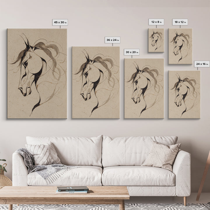 Calligraphic Horse Silhouette Made from One Line Canvas Print, Calligraphy Art, Printable Art, Living Room Decor, Script, CAL-2x3-97