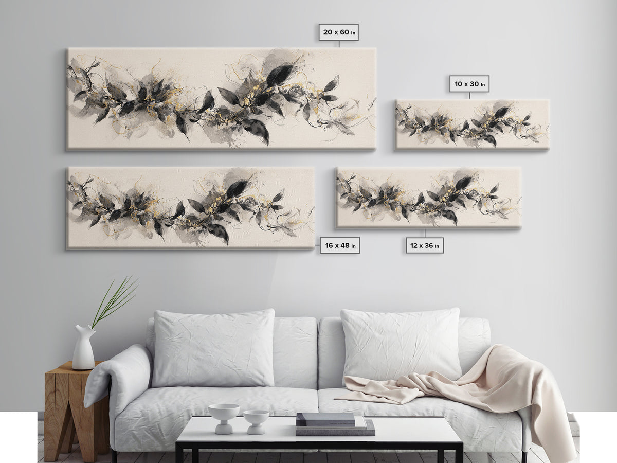 Botanical Calligraphy Pattern Canvas Print, Calligraphy Art, Quote Wall Art, Living Room Decor, Watercolor Art, Script, CAL-3x1-14