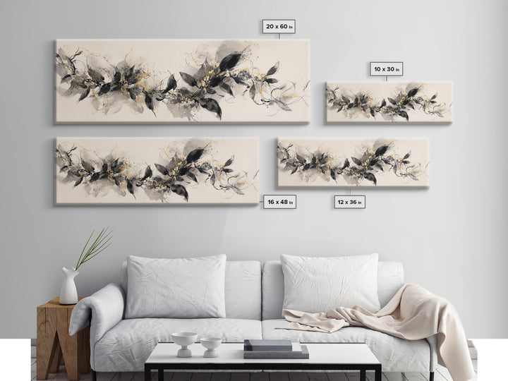 Botanical Calligraphy Pattern Canvas Print, Calligraphy Art, Quote Wall Art, Living Room Decor, Watercolor Art, Script, CAL-3x1-14