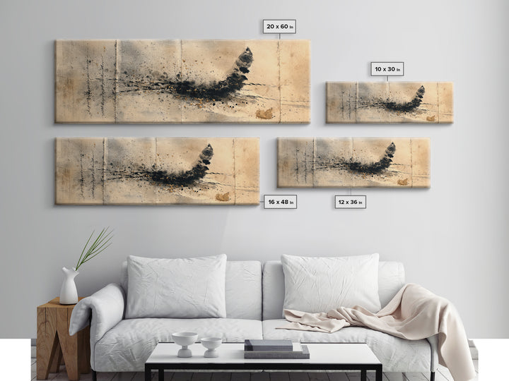 Abstract Prayer Flag of Brush Marks Framed Canvas Print, Calligraphy Art, Watercolor Print, Living Room Decor, Fine Art, Script, CAL-3x1-15