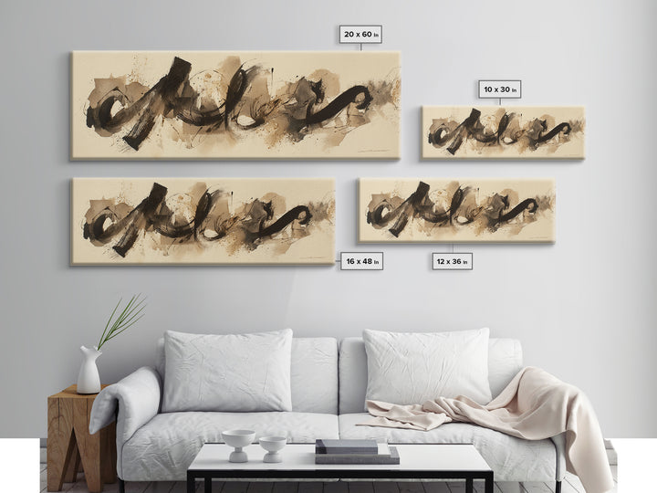 Expressive Musical Rhythm Painted as Ink Strokes Canvas Print, Calligraphy Art, Custom Art, Living Room Decor, Fine Art, Script, CAL-3x1-16
