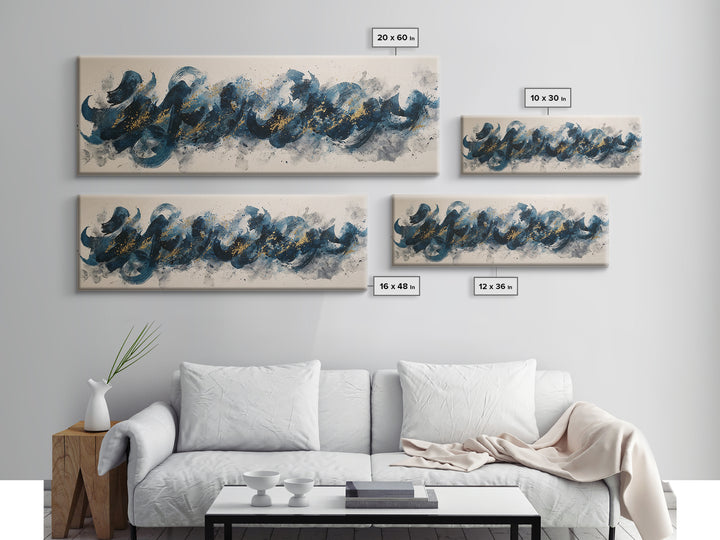 Modern Calligraphy Wave Framed Canvas Print, Calligraphy Art, Digital Prints, Living Room Decor, Script, Living Room Wall Art, CAL-3x1-2