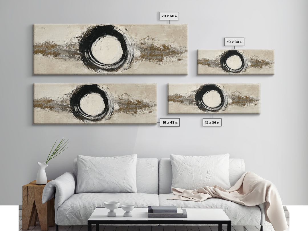 Japanese Brush Mark Circle Canvas Print, Calligraphy Art, Japanese Decor, Living Room Decor, Fine Art, Script, Art Print, CAL-3x1-20
