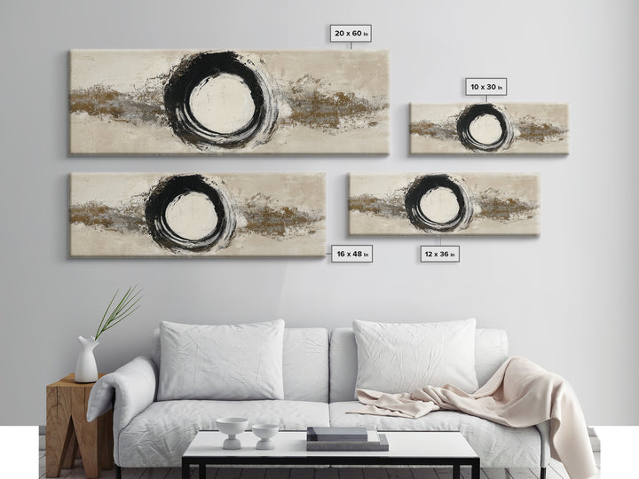 Japanese Brush Mark Circle Canvas Print, Calligraphy Art, Japanese Decor, Living Room Decor, Fine Art, Script, Art Print, CAL-3x1-20