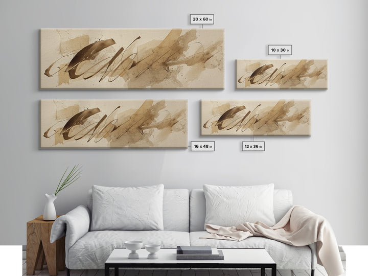Monochrome Brush Alphabet Fragments as Abstract Texture Canvas Print, Calligraphy Art, Unique Wall Art, Living Room Decor, CAL-3x1-29