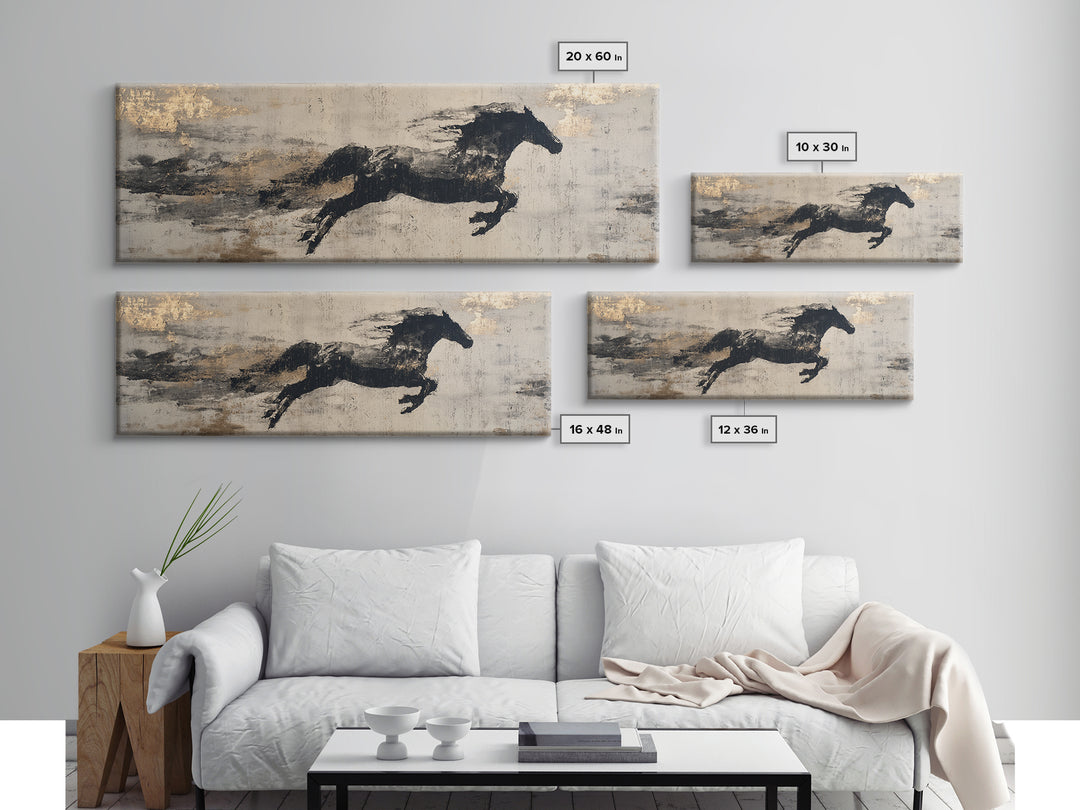 Calligraphic Horse Silhouette Made from One Line Canvas Print, Calligraphy Art, Modern Wall Art, Living Room Decor, Script, CAL-3x1-33