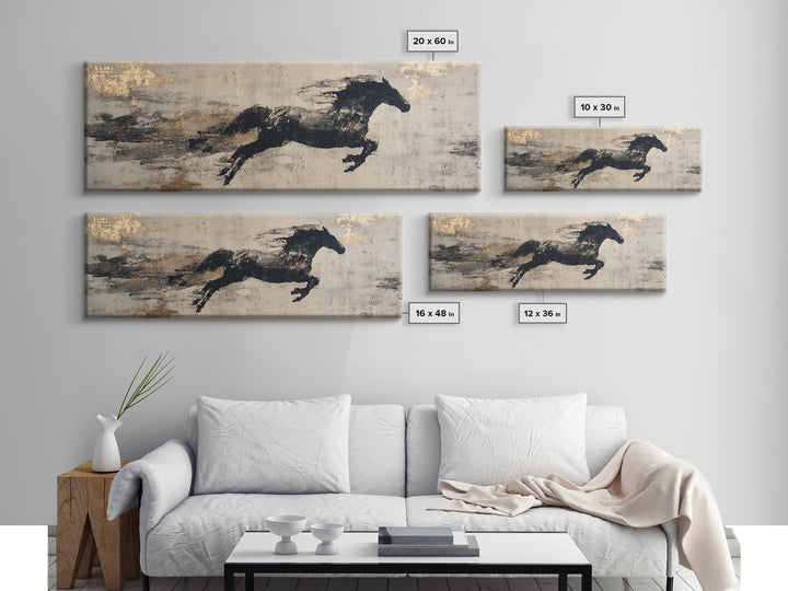 Calligraphic Horse Silhouette Made from One Line Canvas Print, Calligraphy Art, Modern Wall Art, Living Room Decor, Script, CAL-3x1-33