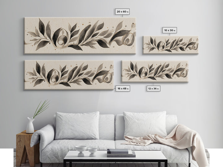 Botanical Calligraphy Pattern Canvas Print, Calligraphy Art, Printable, Living Room Decor, Oil Painting, Script, Watercolor Art, CAL-3x1-38