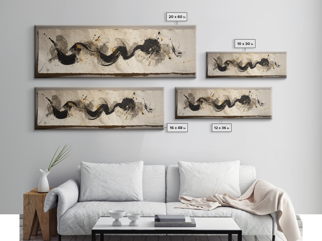 Large Sweeping Black Ink Gesture Like a Canvas Print, Calligraphy Art, Wall Art Printable, Living Room Decor, Fine Art, Script, CAL-3x1-41