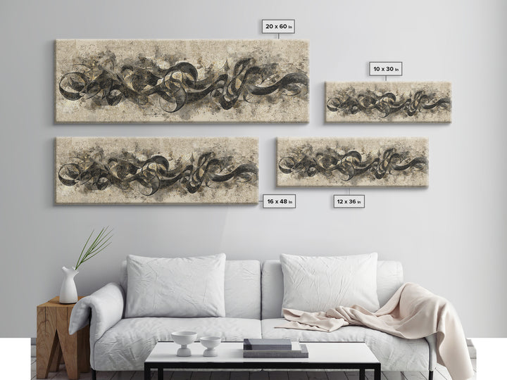 Arabic Ornamental Curves as Non Readable Art Canvas Print, Calligraphy Art, Art, Living Room Decor, Fine Art, Script, CAL-3x1-43