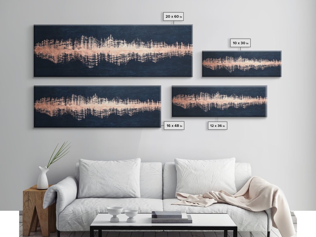 Layered Copper Ink Strokes on Dark Navy Canvas Print, Calligraphy Art, Modern Wall Art, Living Room Decor, Fine Art, Script, CAL-3x1-46