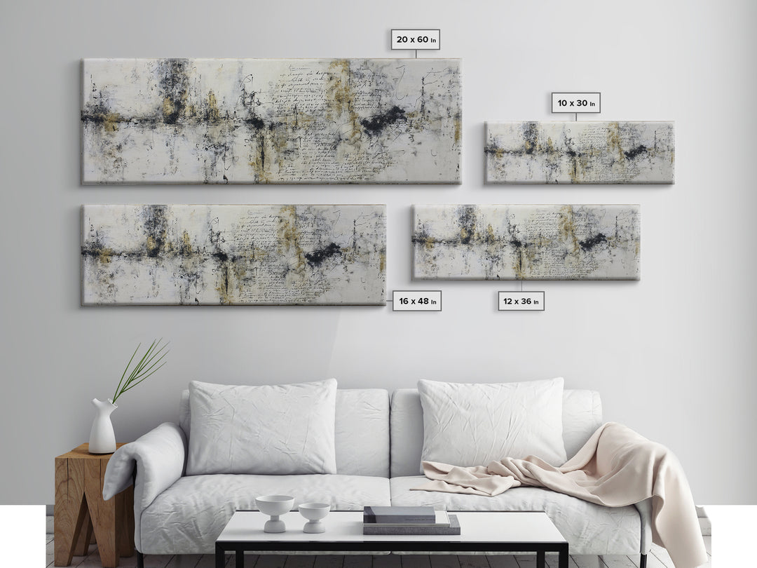 Romantic Handwritten Marks Without Readable Words Canvas Print, Calligraphy Art, Contemporary Art, Living Room Decor, Script, CAL-3x1-55