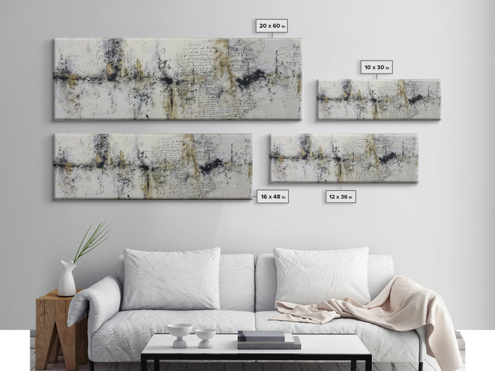 Romantic Handwritten Marks Without Readable Words Canvas Print, Calligraphy Art, Contemporary Art, Living Room Decor, Script, CAL-3x1-55