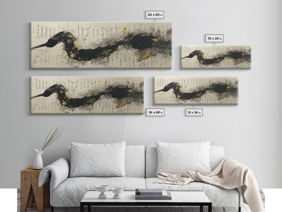Large Sweeping Black Ink Gesture Like a Canvas Print, Calligraphy Art, Wall Art Printable, Living Room Decor, Fine Art, Script, CAL-3x1-65