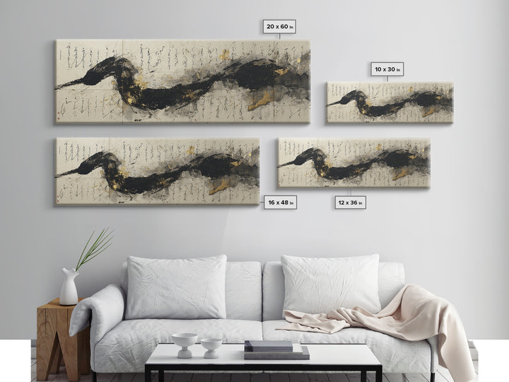 Large Sweeping Black Ink Gesture Like a Canvas Print, Calligraphy Art, Wall Art Printable, Living Room Decor, Fine Art, Script, CAL-3x1-65