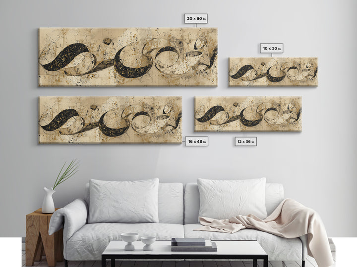 Arabic Ornamental Curves as Non Readable Art Framed Canvas Print, Calligraphy Art, Printable, Living Room Decor, Script, CAL-3x1-67