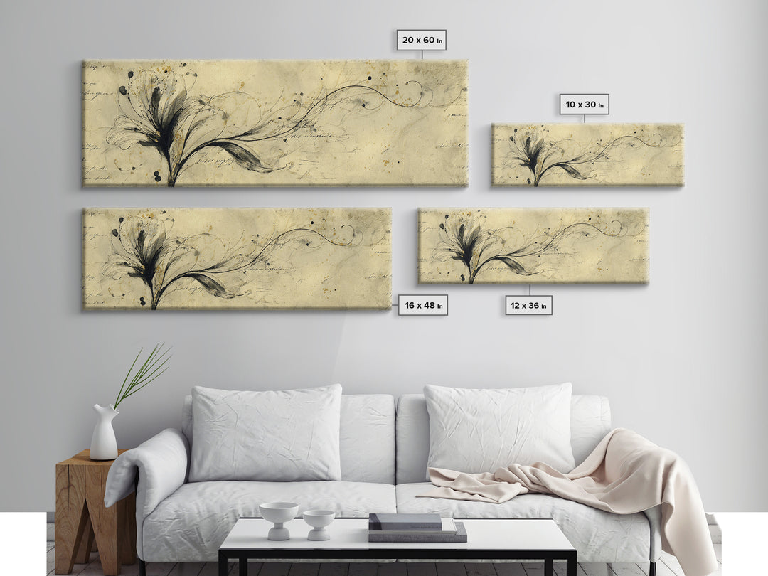 Single Elegant Flourish Shaped Like a Flower Framed Canvas Print, Calligraphy Art, Scripture Art, Living Room Decor, Script, CAL-3x1-69