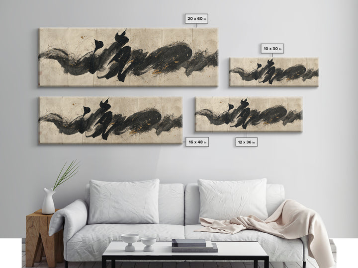 Minimal Black Calligraphy Rhythm Canvas Print, Calligraphy Art, Printable Wall Art, Living Room Decor, Fine Art, Script, CAL-3x1-71