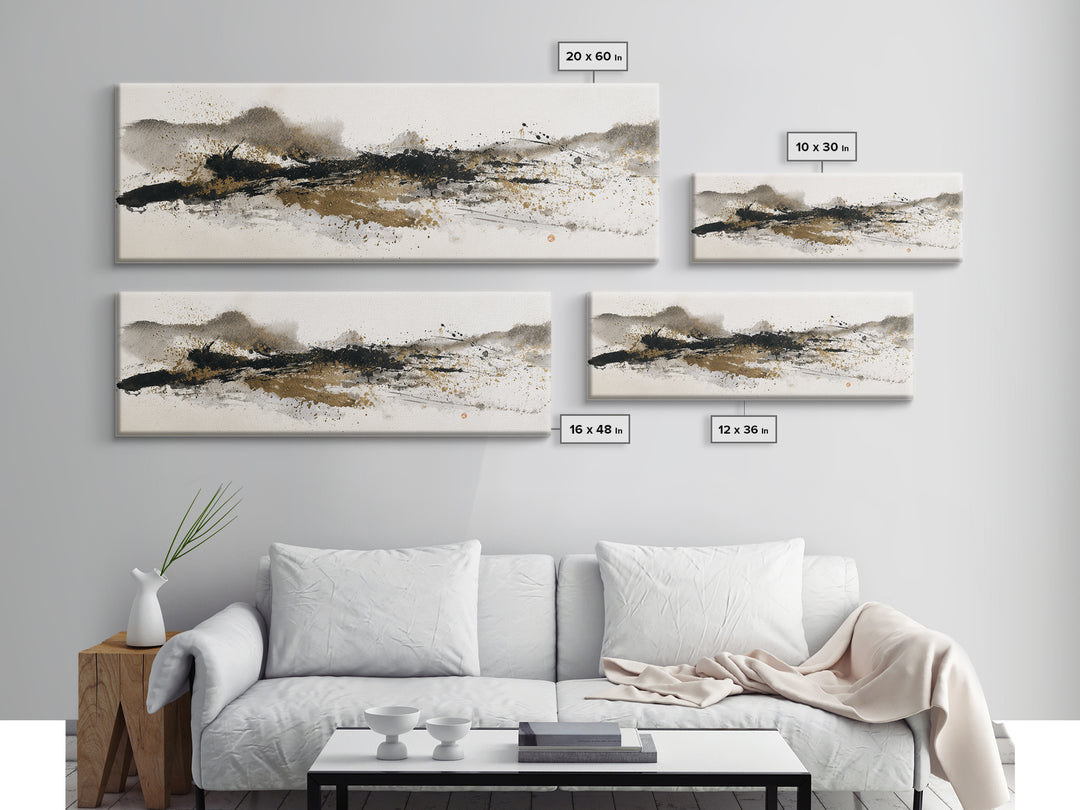 Ink Splatter and Long Brushstroke Composition Canvas Print, Calligraphy Art, Wall Art Printable, Living Room Decor, Script, CAL-3x1-8