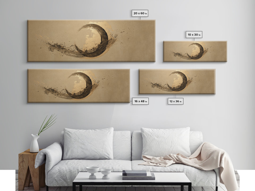 Crescent Moon Made from Elegant Ink Swashes Canvas Print, Calligraphy Art, Minimalist Wall Art, Living Room Decor, Script, CAL-3x1-85