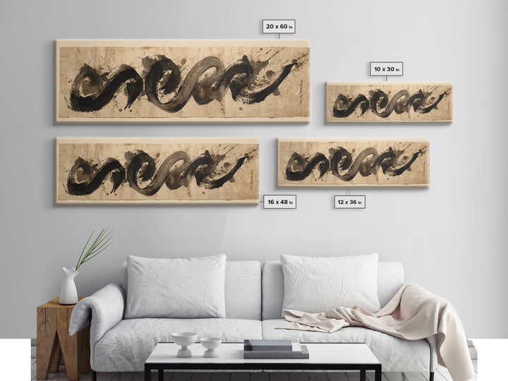 Expressive Musical Rhythm Painted as Ink Strokes Canvas Print, Calligraphy Art, Minimalist Decor, Living Room Decor, Script, CAL-3x1-88