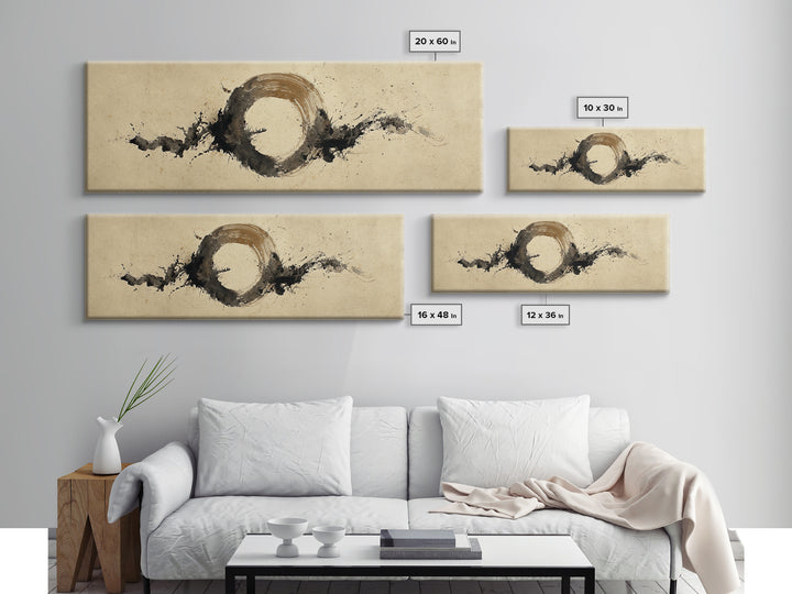 Japanese Brush Mark Circle Canvas Print, Calligraphy Art, Digital Prints, Living Room Decor, Script, Living Room Wall Art, CAL-3x1-92