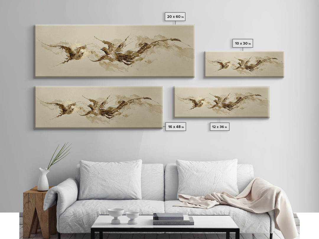 Calligraphic Bird Shape Formed from Flowing Lines Canvas Print, Calligraphy Art, Neutral Decor, Living Room Decor, Script, CAL-3x1-96