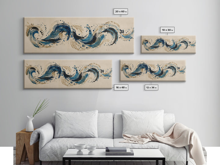 Modern Calligraphy Wave Canvas Print, Calligraphy Art, Minimalist Wall Art, Living Room Decor, Script, Statement Artwork, CAL-3x1-98